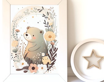 Digital Download |  Baby Bear v19 | Printable Art | Digital Print Wall Art | Art Print | Nursery Wall Art | AI Digital Print | Woodland Bear
