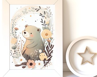 Baby Bear Art | Cute Digital Bear Print for Nursery & Woodland Wall Decor | Printable Art for Kids Room Décor