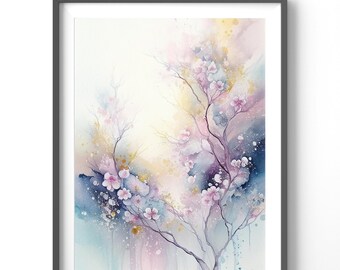 Cherry Blossom Watercolor Poster, Floral Wall Art, Matte Vertical Print, Flower Decor for Home, Botanical Decoration