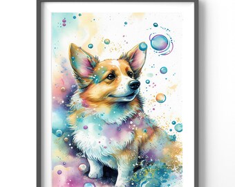 Colorful Corgi Poster, Matte Vertical Posters, Animal Wall Art, Watercolor Dog Print