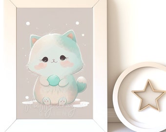Watercolor Animals: Cat Digital Download, Baby Animal Prints for Nursery Wall Art, Cute Printable Nursery Decor