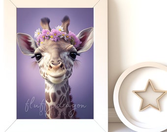 Digital Download |  Baby Giraffe v19 | Printable Art | Digital Print Wall Art | Art Print | Digital Painting | AI Art Print | Watercolor Art