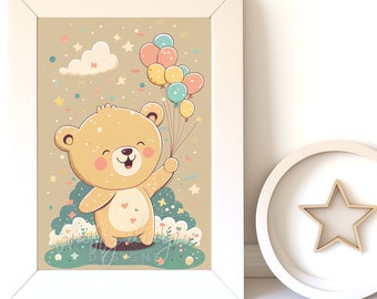 Digital Download |  Baby Bear v4 | Printable Art | Digital Print Wall Art | Art Print | Nursery Wall Art | AI Digital Print | Woodland Bear