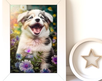 Nursery Animal Art - Cute Baby Animal Digital Download, Puppy Artwork, Nursery Printable for Kids Room Decor