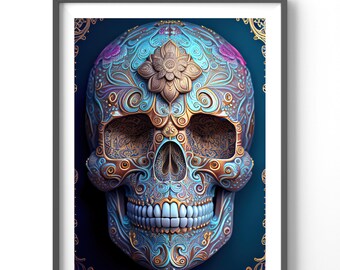 Sugar Skull Poster, Matte Vertical Posters,  Fantasy Wall Art, Skull Print