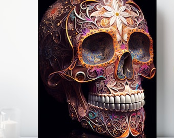 Sugar Skull Canvas Wall Art, Wrapped Canvas, Fantasy Artwork, Ready to Hang