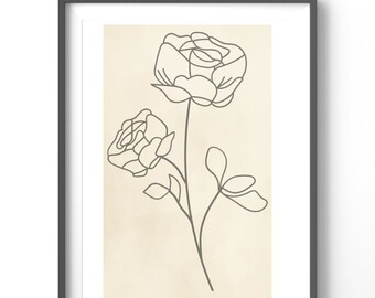 Floral Line Art Poster, Matte Vertical Posters, Abstract Wall Art,  Flower Print