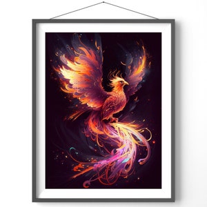 Phoenix Poster | Bright Colorful Art Print | Wall Decor | Stunning Phoenix Illustration for Home & Office Spaces