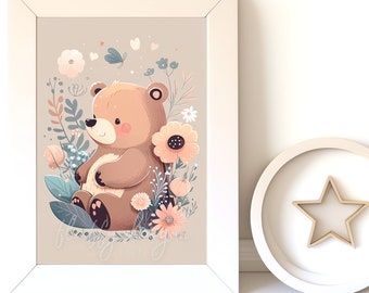 Digital Download |  Baby Bear v6 | Printable Art | Digital Print Wall Art | Art Print | Nursery Wall Art | AI Digital Print | Woodland Bear
