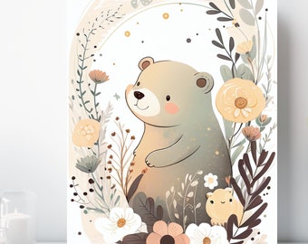 Bear Cub Canvas Wall Art, Wrapped Canvas, Baby Bear Nursery Art, Ready to Hang