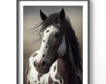 Spotted Horse Poster, Matte Vertical Posters, Equestrian Wall Art, Black and White Horse Print