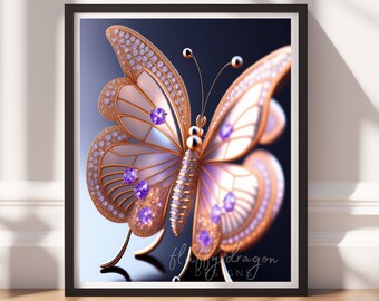 Digital Download |  Bejeweled Butterfly v20 | Printable Art | Digital Print Wall Art | Digital Wall Art | Digital Paintings | AI Art Prints