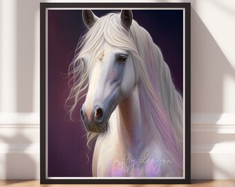 Horse Wall Art, Printable Art, Colorful Art Print, Fantasy Gift, Instant Download, Horse Gifts, Farmhouse Decor, Animal Painting, Animal Art