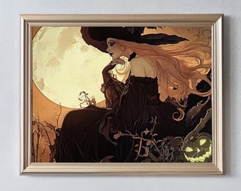 Witch Moon Art Print, Instant Download Halloween Decor, Digital Printable, Spooky Wall Art for Home & Office