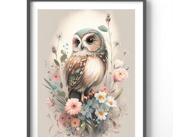 Garden Owl Poster, Matte Vertical Posters, Animal Wall Art, Owl Lover Print