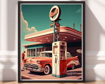 1950s Art Print, Retro Digital Download, Vintage 50s Wall Art, Mid-Century Decor, Printable Artwork, Nostalgic Home Decor