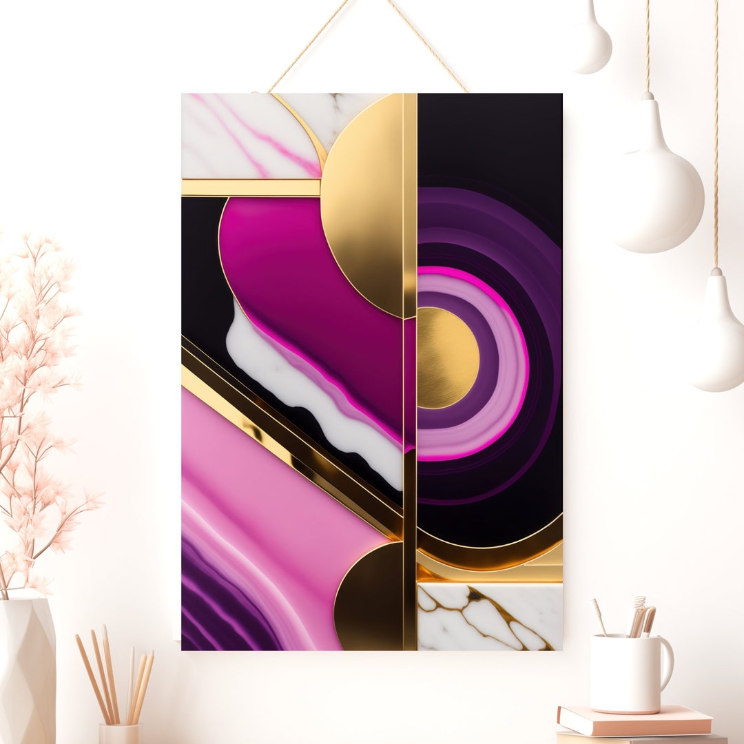 Pink Abstract Poster | Matte Vertical Wall Art | Black & Gold Print ...