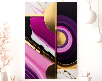 Pink Abstract Poster | Matte Vertical Wall Art | Black & Gold Print | Modern Home Decor | Unique Gift Idea