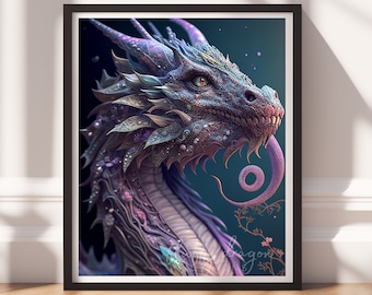 Dragon Print v2, Digital Painting Art, Printable Wall Art, Instant Download, Fantasy Decor, Gamer Gifts, Game Room