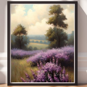 Vintage Lavender Field Art Print: Floral Landscape (Digital Download)