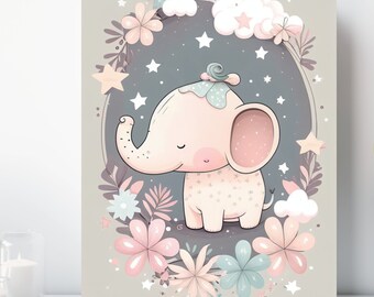 Baby Elephant Canvas Print, Wrapped Canvas, Cute Animal Nursery Wall Art, Ready to Hang