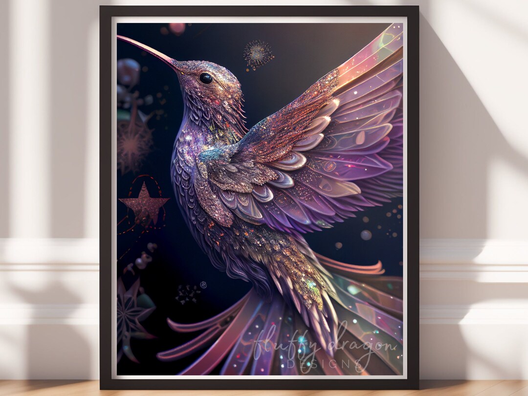 Celestial Hummingbird Wall Art - Fantasy Bird Digital Print, Cosmic ...