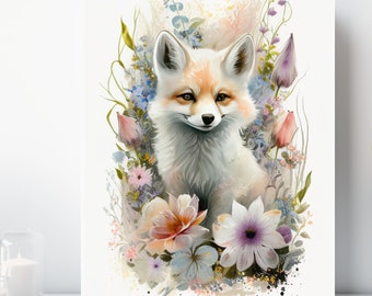 Baby Fox Canvas Print, Wrapped Canvas, Cute Animal Nursery Wall Art, Ready to Hang