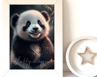 Cute Baby Panda Digital Art Print | Nursery Wall Art Download | Adorable Panda Decor for Kids Room