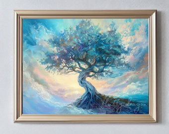Yggdrasil Digital Art - Vibrant Tree of Life Watercolor Decor, Downloadable Print for Home & Office Wall Art