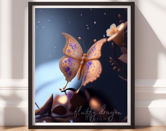 Digital Download |  Bejeweled Butterfly v7 | Printable Art | Digital Print Wall Art | Digital Wall Art | Digital Paintings | AI Art Prints
