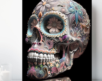 Sugar Skull Canvas Wall Art, Wrapped Canvas, Fantasy Artwork, Ready to Hang