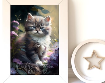 Nursery Animal Art: Cute Cat Print, Kitten Printable, Digital Download for Kids' Room Decor, Adorable Nursery Wall Art