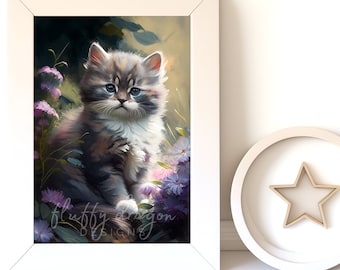 Cat Painting v2, Digital Download, Baby Animal Prints, Nursery Wall Art, Instant Print, Printable Nursery, Cute Animals