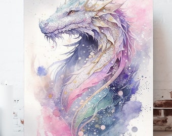 Dragon Canvas Wall Art, Wrapped Canvas, Whimsical Wall Art, Dragon Prints, Dragon Painting, Fantasy Artwork, Gamer Gifts, Ready to Hang