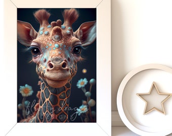 Digital Download |  Baby Giraffe v13 | Printable Art | Digital Print Wall Art | Art Print | Digital Painting | AI Art Print | Watercolor Art