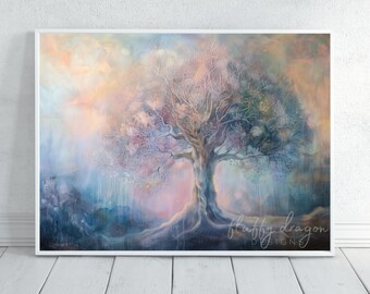 Tree of Life Poster, Yggdrasil Art Print, Vibrant Watercolor Decor, Nature Lovers Gift, Botanical Wall Art, Home Decor