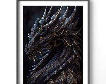 Black Dragon Poster | Matte Vertical Fantasy Wall Art | Unique Decor for Dragon Lovers | Aesthetic Print for Home