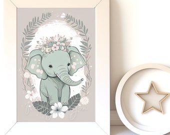 Digital Download |  Baby Elephant v1 | Printable Art | Digital Print Wall Art | Art Print | Nursery Wall Art | AI Art Print | Watercolor Art
