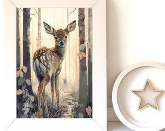 Deer Nursery Print | Baby Animal Art Fawn Design | Downloadable Art for Kids Room Decor & Gifts