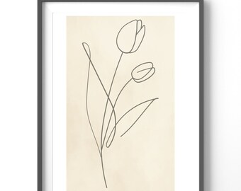 Floral Line Art Poster, Matte Vertical Posters, Abstract Wall Art,  Flower Print