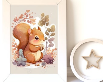 Nursery Animal Art: Cute Baby Squirrel Digital Download, Instant Print, Nursery Printable for Kids Room Decor