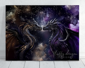 Dragons in Love Canvas Print, Wrapped Canvas, Dragon Wall Art, Ready to Hang, Fantasy Prints