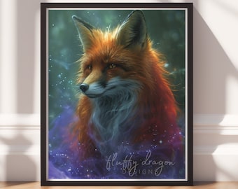 Mystical Red Fox Art - Digital Download, Fantasy Fox Print, Ethereal Animal Wall Decor, Enchanted Forest Artwork, Spirit Animal Gift