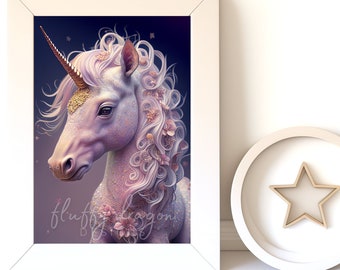 Whimsical Artwork - Cute Unicorn Art Print, Adorable Digital Download for Animal Decor, Fantasy Wall Art for Kids