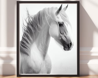 Digital Download |  White Horse v1 | Printable Art | Digital Prints Wall Art | Art Prints | Digital Painting | AI Design | Watercolor Art