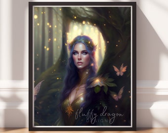 Forest Fairy v14, Digital Painting Art, Instant Download, Printable Decor, Fairy Art, Magical Decor, Instant Print