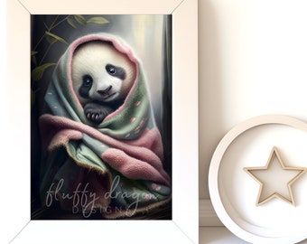 Cute Baby Panda Digital Art Print | Nursery Wall Art Download | Adorable Panda Decor for Kids' Room