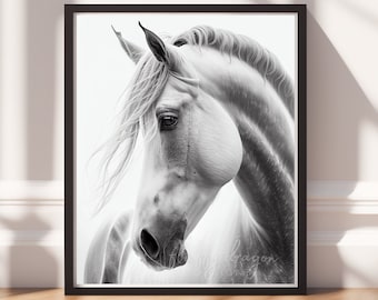Digital Download |  White Horse v2 | Printable Art | Digital Prints Wall Art | Art Prints | Digital Painting | AI Design | Watercolor Art