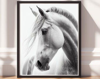 Equestrian Artwork | Digital Download Printable Horse Art | Black and White Wall Decor for Equestrian Lovers