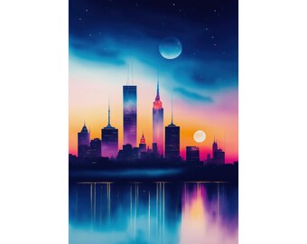Cityscape Poster | Watercolor Art Print, Colorful Matte Vertical Wall Decor for Home & Office, Urban Landscape Decor